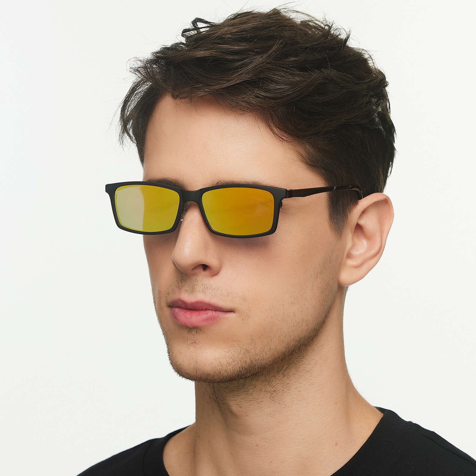 Rectangle Eyeglasses, Full Frame Brown(Yellow Mirror-coating) Metal - FM1088