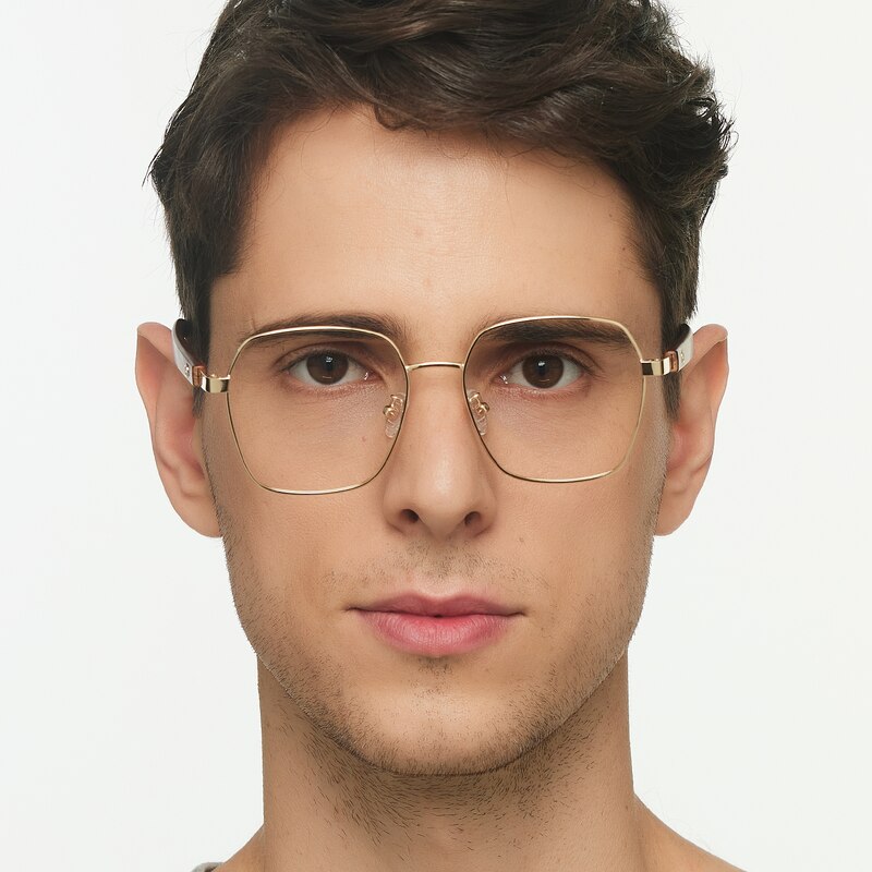 Henry Golden/Brown Polygon Metal Eyeglasses