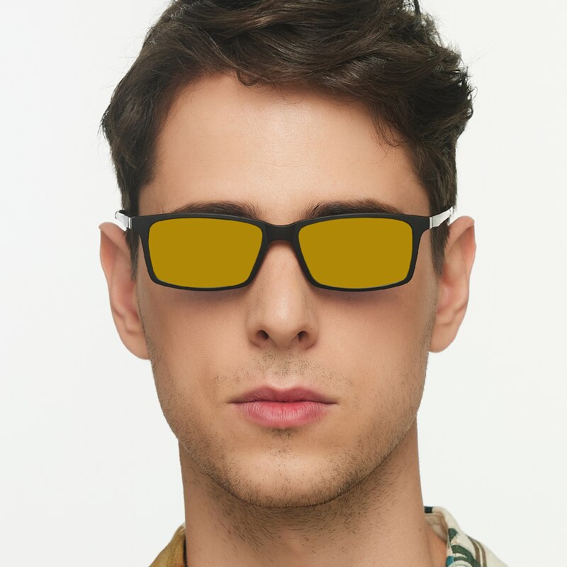 Matthew Brown(Yellow Mirror-coating) Rectangle Metal Eyeglasses