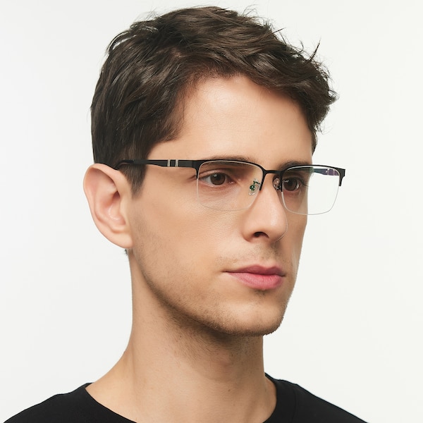 Mark Rectangle Black Semi-Rimless Metal Eyeglasses | GlassesShop