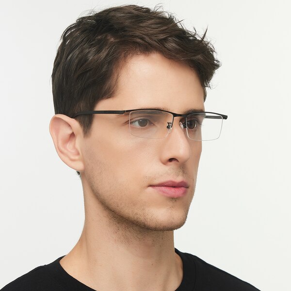 Conrad Rectangle Black Semi Rimless Metal Eyeglasses Glassesshop 