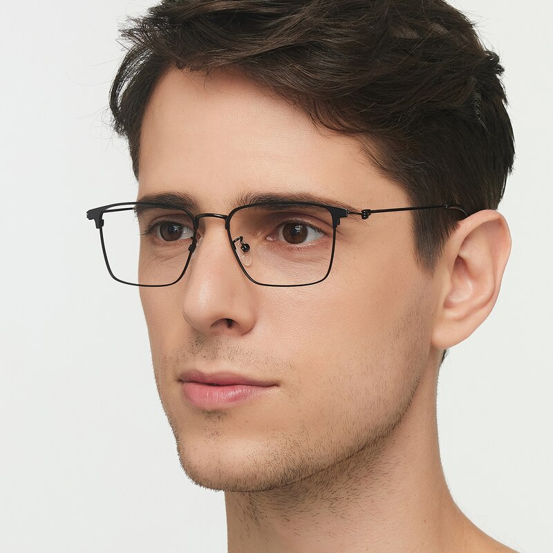 Adair Black Rectangle Metal Eyeglasses