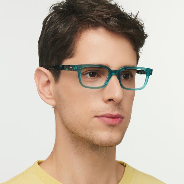 Warren Rectangle Cyan/Green Tortoise Full-Frame Acetate Eyeglasses ...