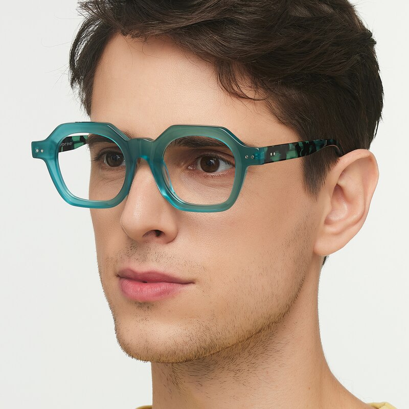 Syracuse Cyan/Green Tortoise Polygon Acetate Eyeglasses