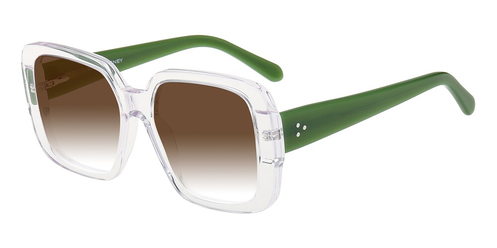 Rennes Crystal/Green Square Acetate Sunglasses