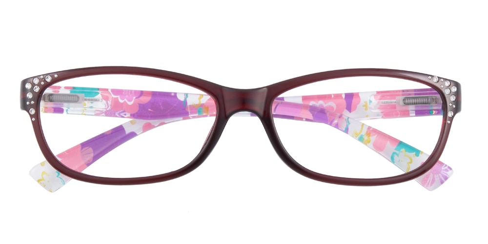 Vanessa Burgundy/Floral Rectangle Plastic Eyeglasses