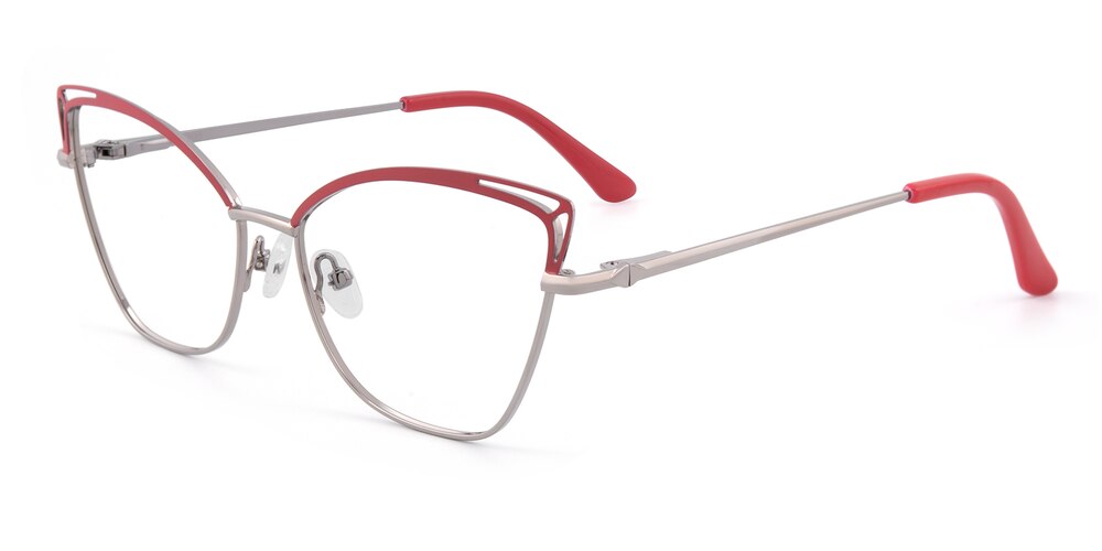 Eunice Red/Silver Cat Eye Metal Eyeglasses