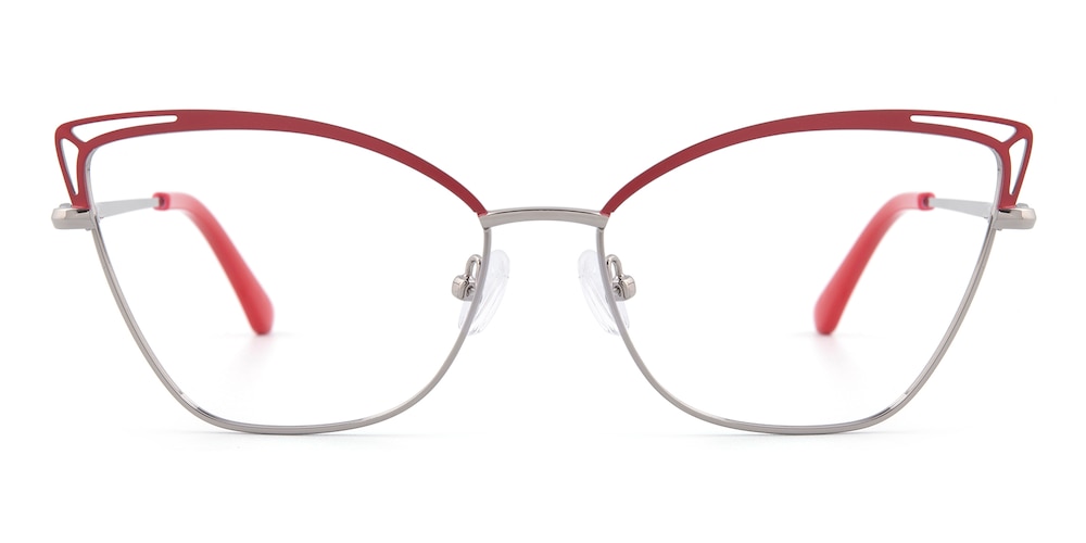Eunice Red/Silver Cat Eye Metal Eyeglasses