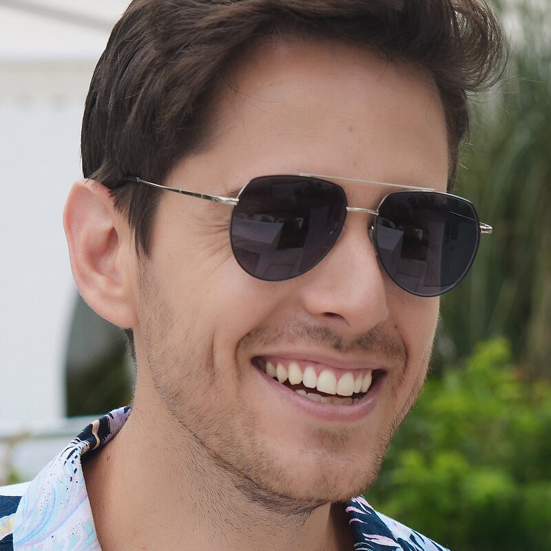 Bernardino Silver/Black Aviator Metal Sunglasses