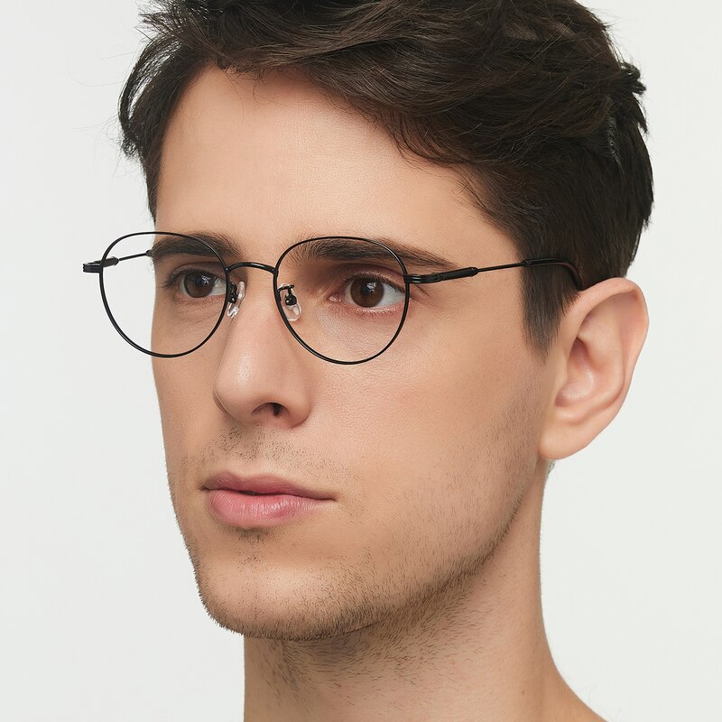 Sebastian Black Round Metal Eyeglasses