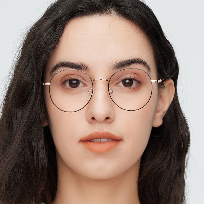 Minnie Black/Golden Round Metal Eyeglasses