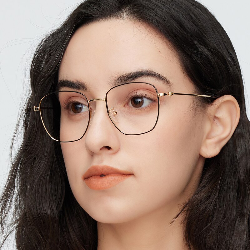 Heloise Black/Golden Square Metal Eyeglasses