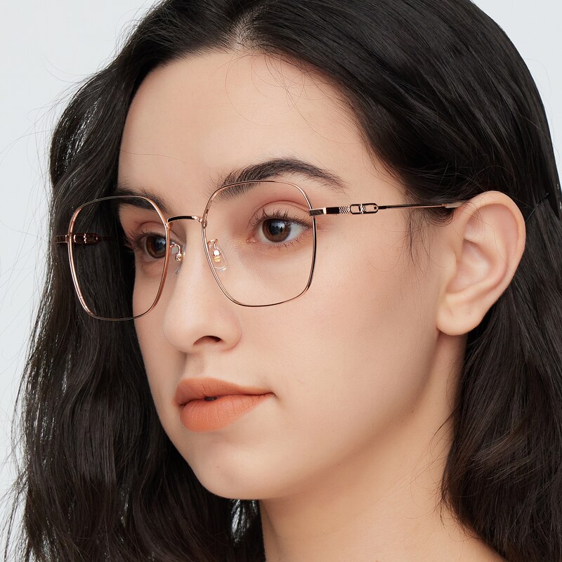 Katey Rose Gold Square Metal Eyeglasses