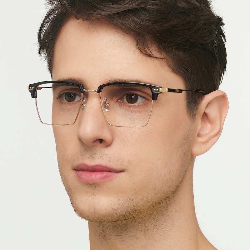 Adolph Black/Golden Rectangle Acetate Eyeglasses