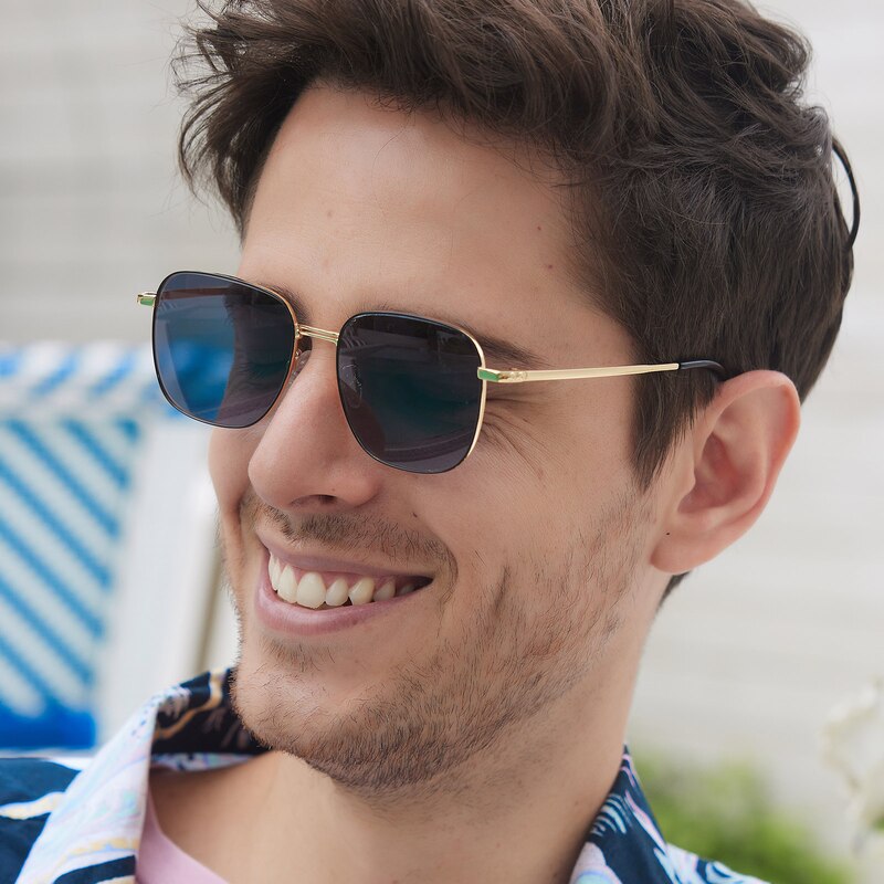 Danville Black/Golden Square Metal Sunglasses