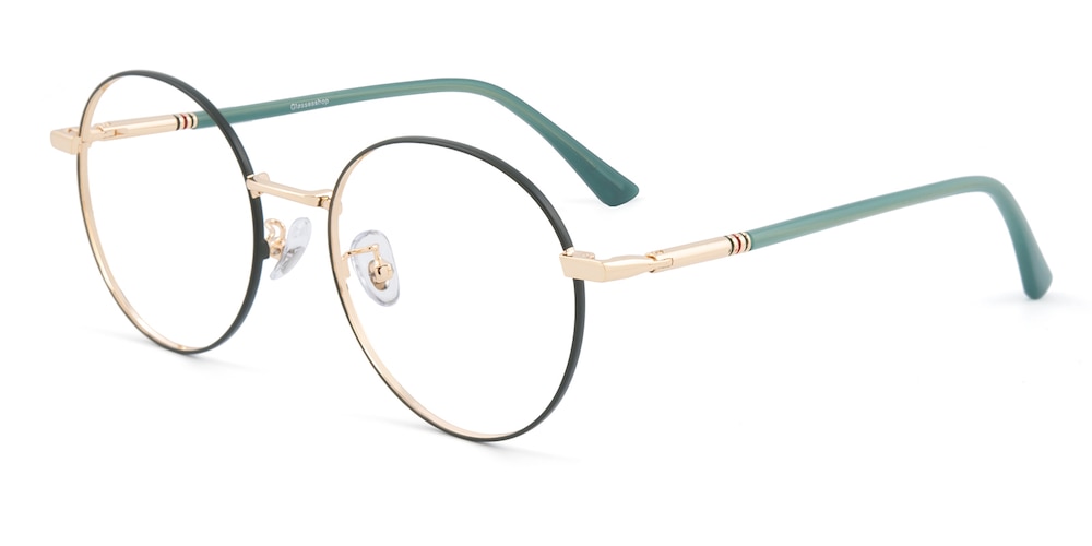 Traverse Green/Golden Round Metal Eyeglasses