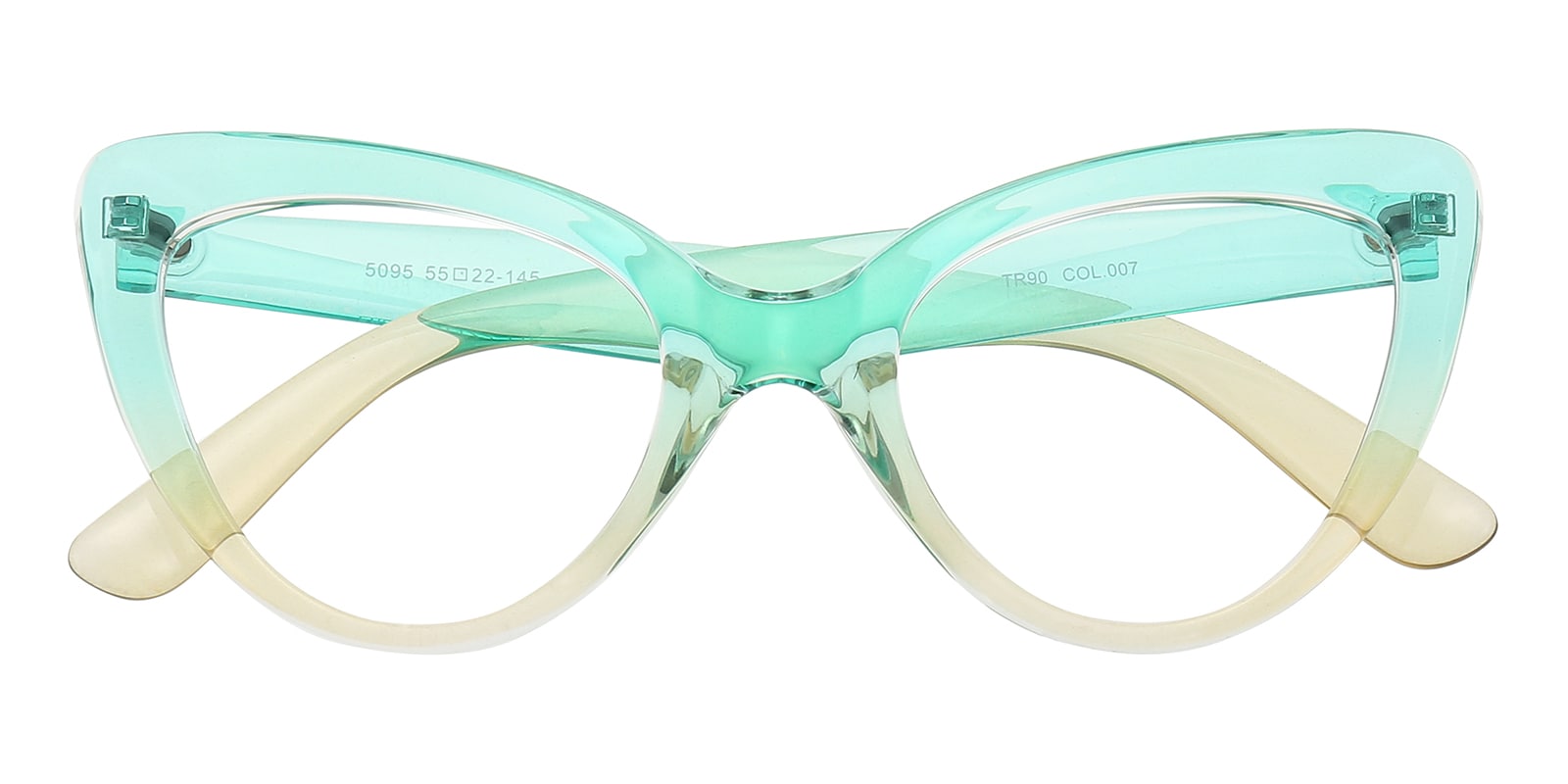 Cat Eye Eyeglasses, Full Frame Green/Yellow TR90 - FP2666