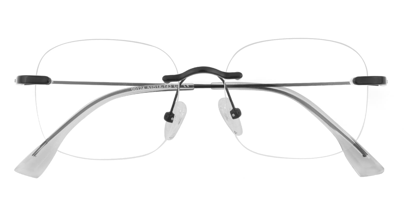 Rectangle Eyeglasses, Rimless Frame Black Metal - RM0323