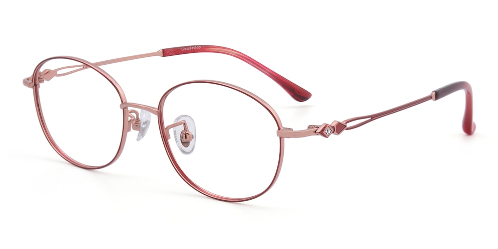 Drusilla Red/Rose Gold Oval Titanium Eyeglasses