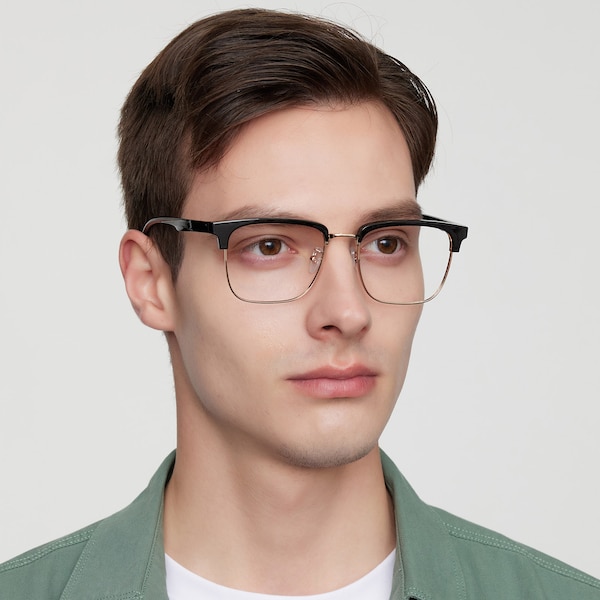 Cleveland Rectangle - Black/Golden Eyeglasses