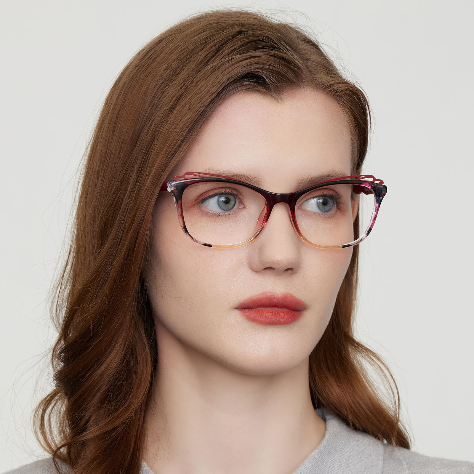 Cat Eye Eyeglasses, Full Frame Burgundy/Floral TR90 - FP2527