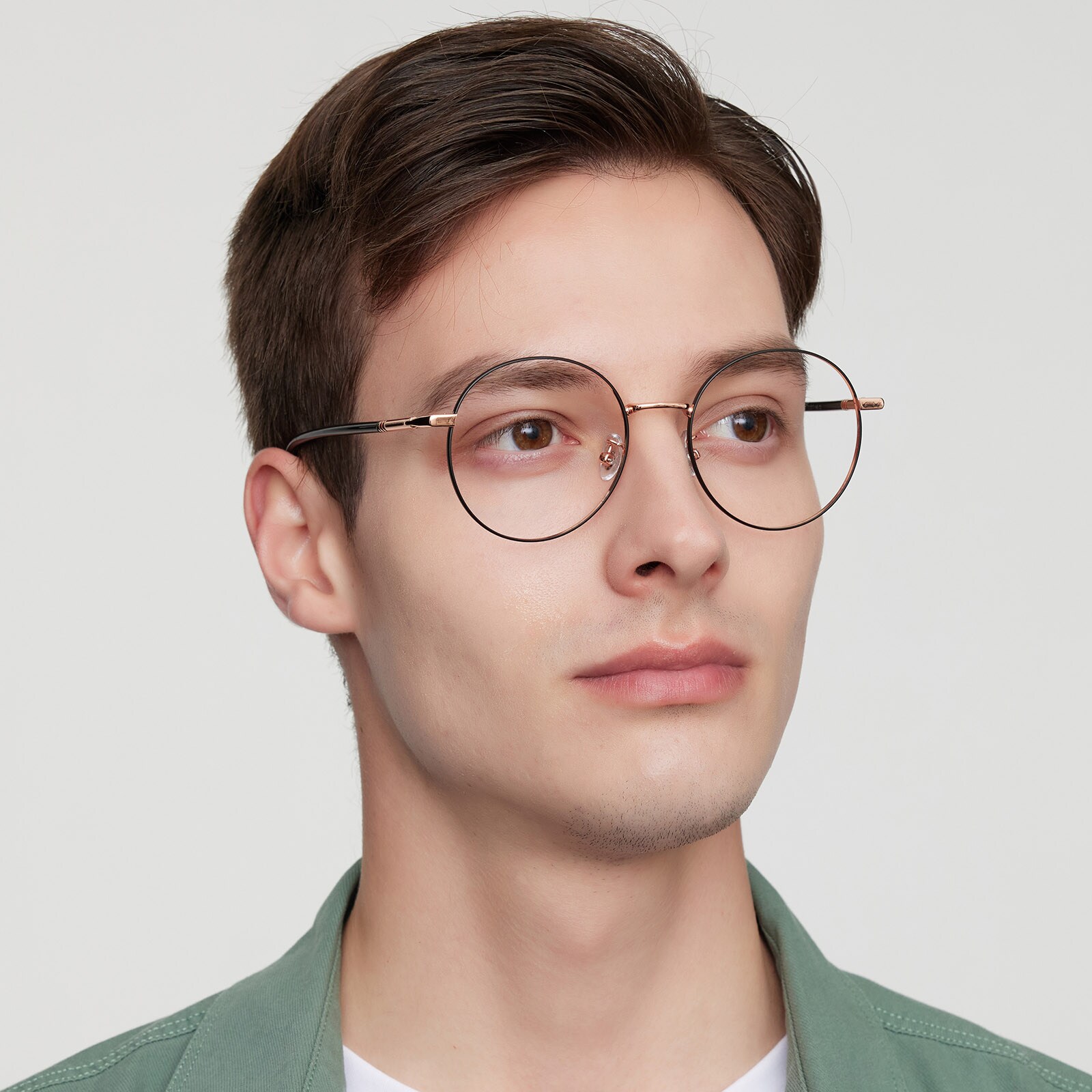 Round Eyeglasses, Full Frame Black Metal - FM1813