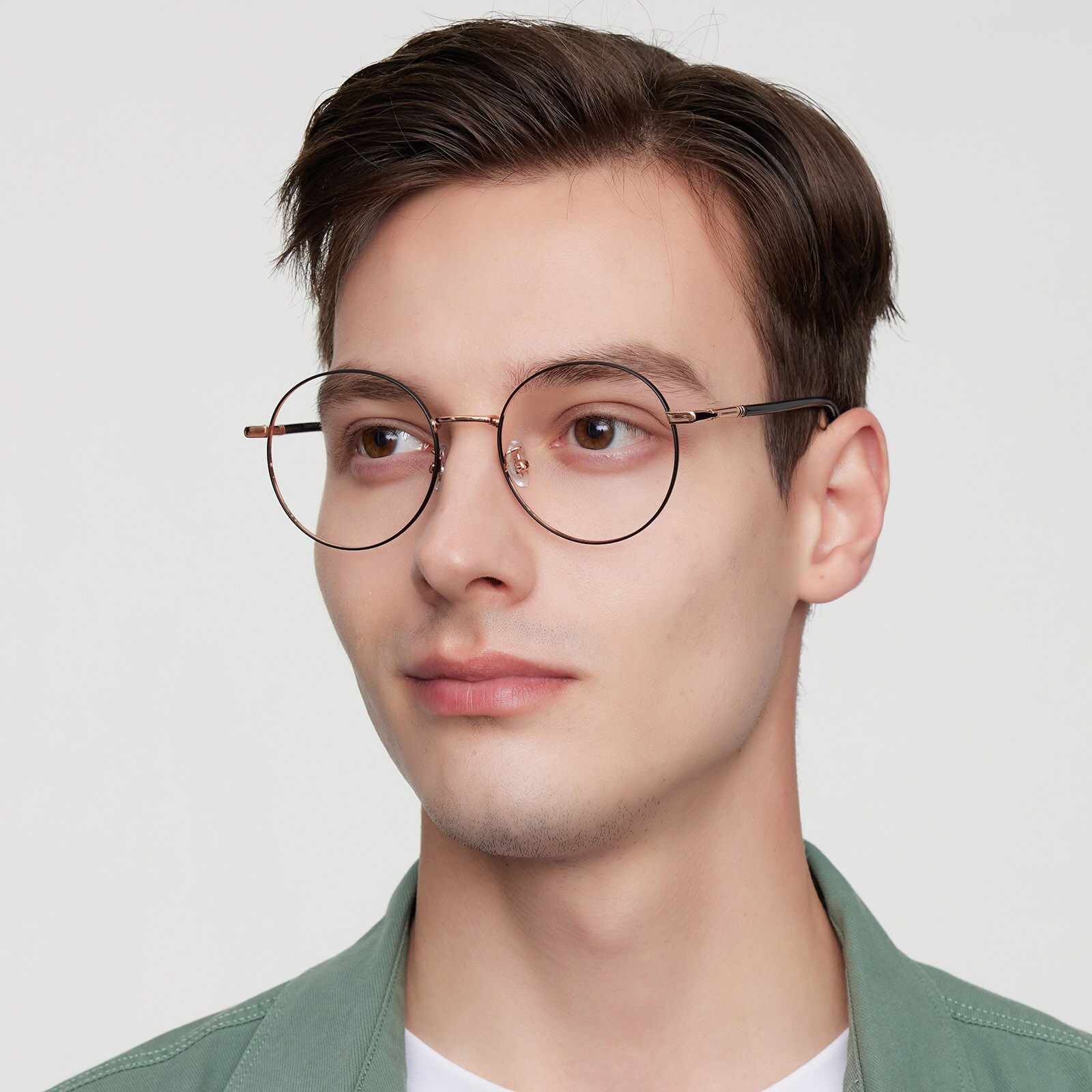 Round Eyeglasses, Full Frame Black Metal - FM1813