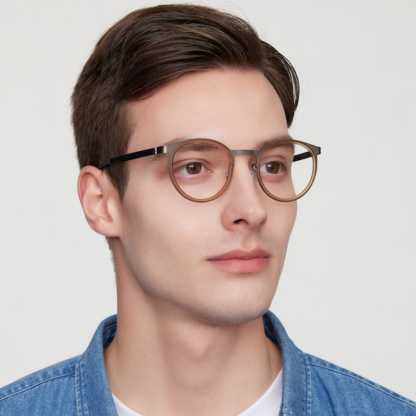 Angelo Round - Brown/Gunmetal Eyeglasses