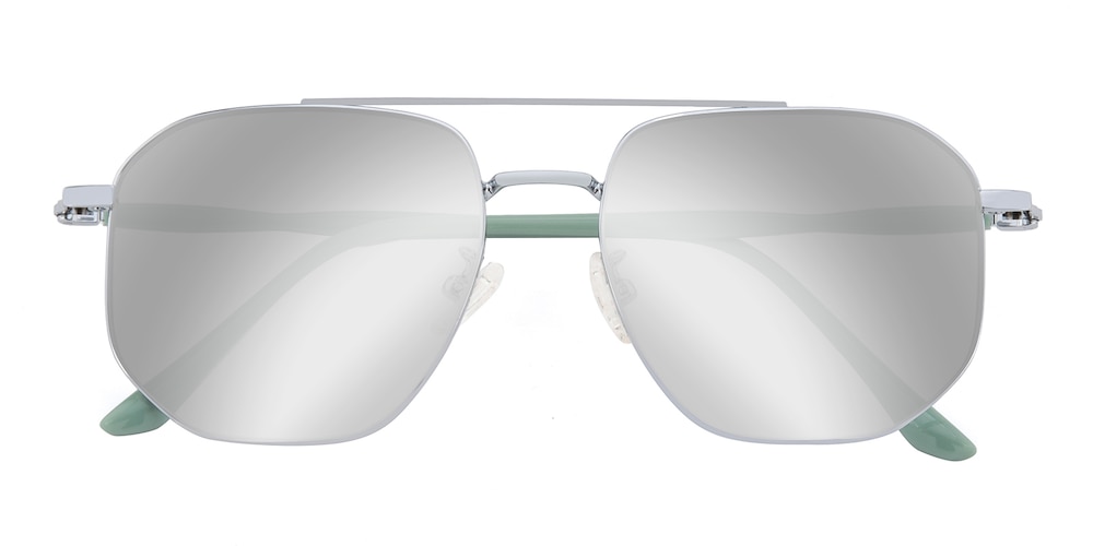 Carson Silver/Green Aviator Metal Sunglasses
