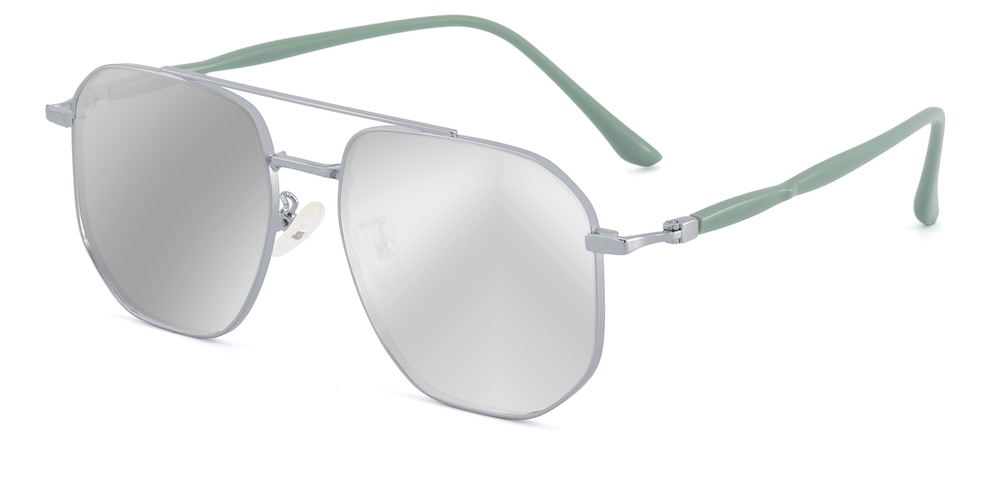 Carson Silver/Green Aviator Metal Sunglasses