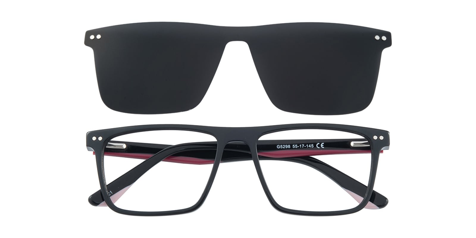 Brian Rectangle Black Eyeglasses with Clip-on Sunglasses 