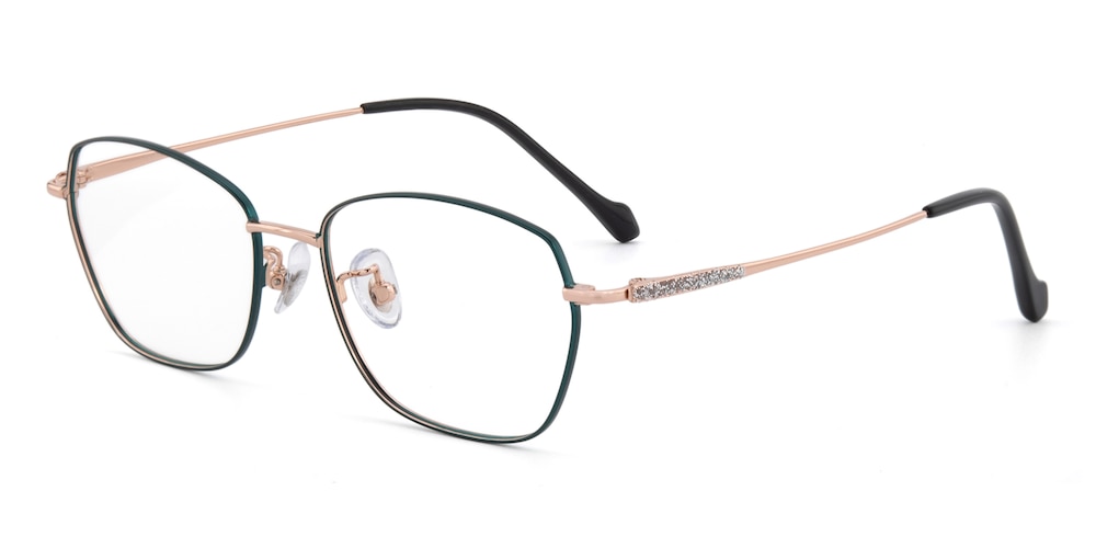 Nico Green/Rose Gold Rectangle Titanium Eyeglasses
