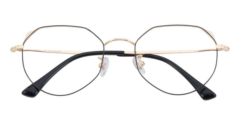 Elaine Black/Golden Cat Eye Titanium Eyeglasses