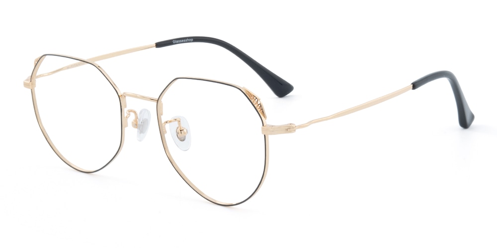 Elaine Black/Golden Cat Eye Titanium Eyeglasses