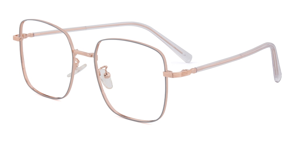 Adale Gray/Rose Gold/Crystal Square Metal Eyeglasses