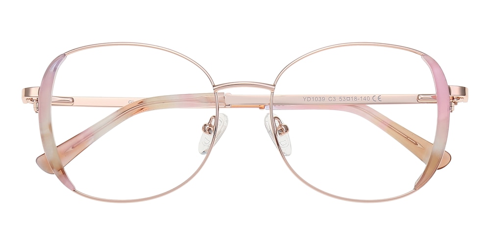 Leona Rose Gold/Pink Floral Oval Acetate Eyeglasses