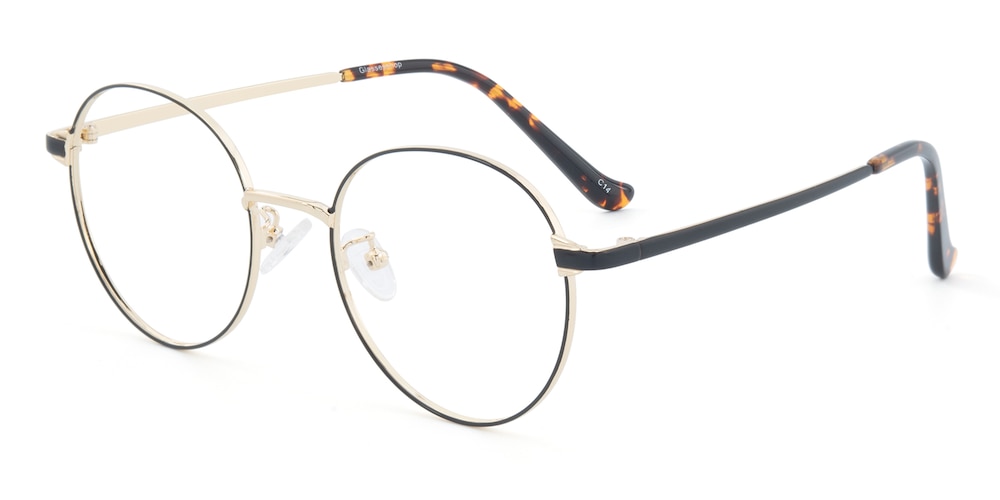 Bruce Black/Golden Oval Metal Eyeglasses