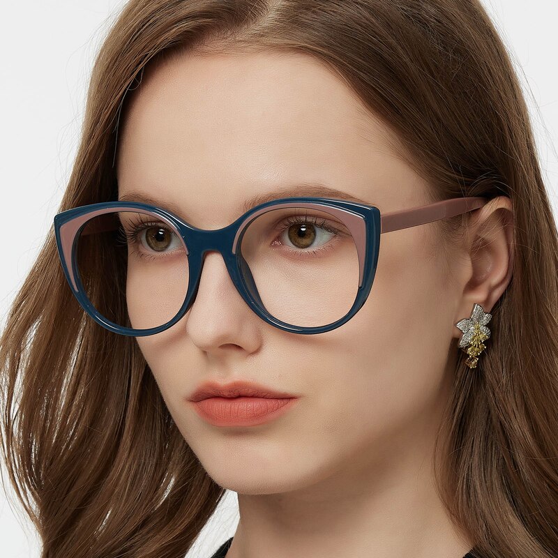 Jennifer Cat Eye - Blue/Brown Eyeglasses