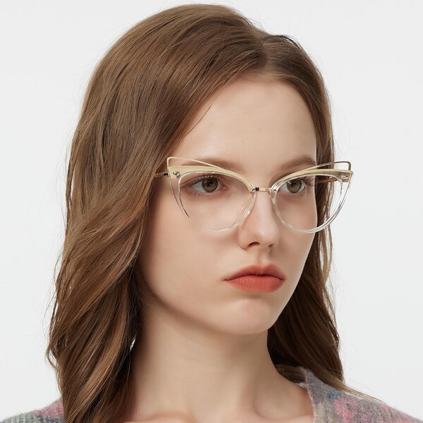 Bridget Cat Eye - Crystal/Golden Eyeglasses