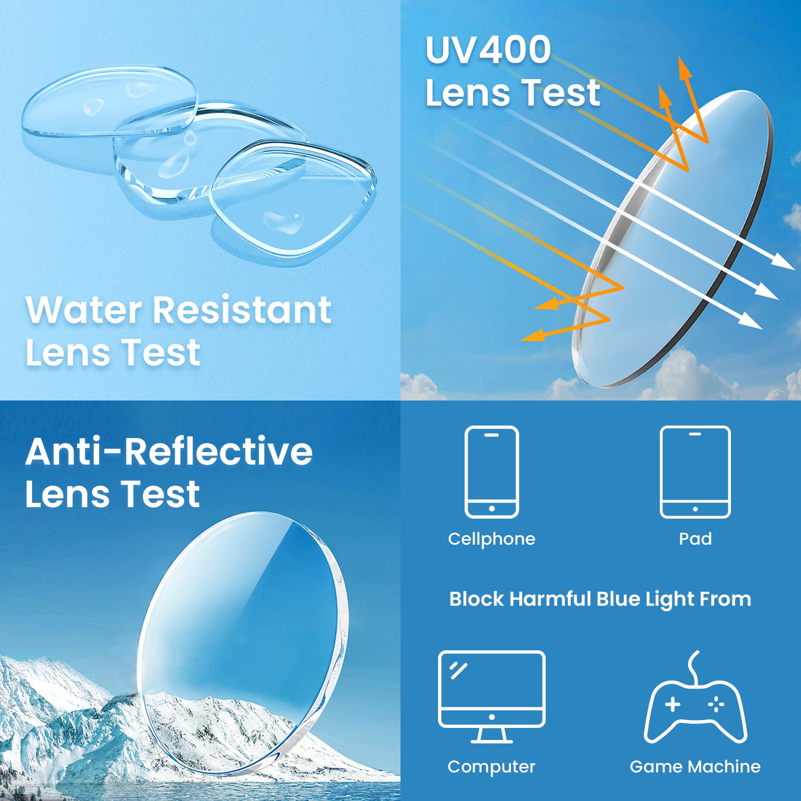 Square,Horn Eyeglasses, Full Frame Crystal-Blue Block Pro TR90 - FP2033PRO