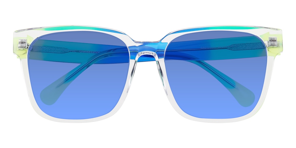 Annapolis Crystal/Blue/Green-Blue Block Photochromic Blue Square Acetate Eyeglasses