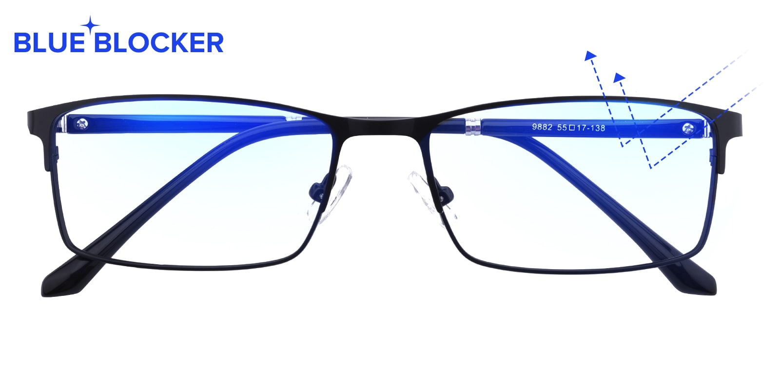 Rectangle Eyeglasses, Full Frame Black-Blue Block Pro Metal - FM1286PRO
