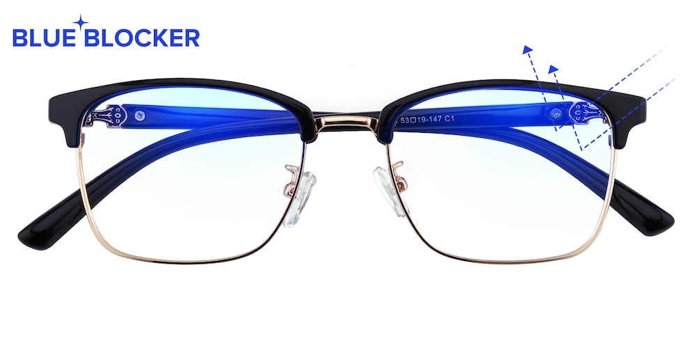 libra Black/Golden-Blue Block Pro Rectangle TR90 Eyeglasses