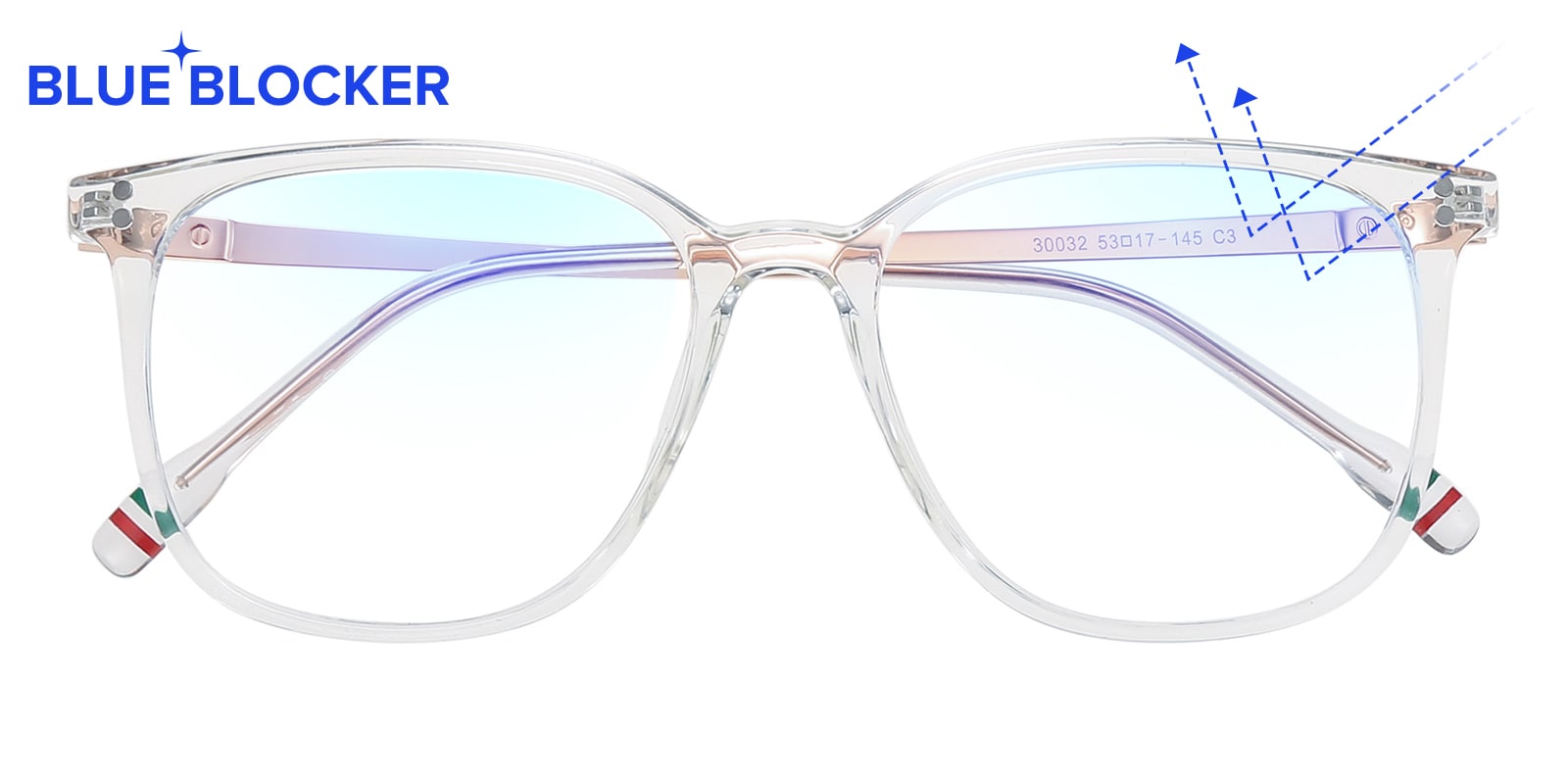 Square Eyeglasses, Full Frame Crystal/Golden-Blue Block Pro TR90,Metal - FP2106PRO