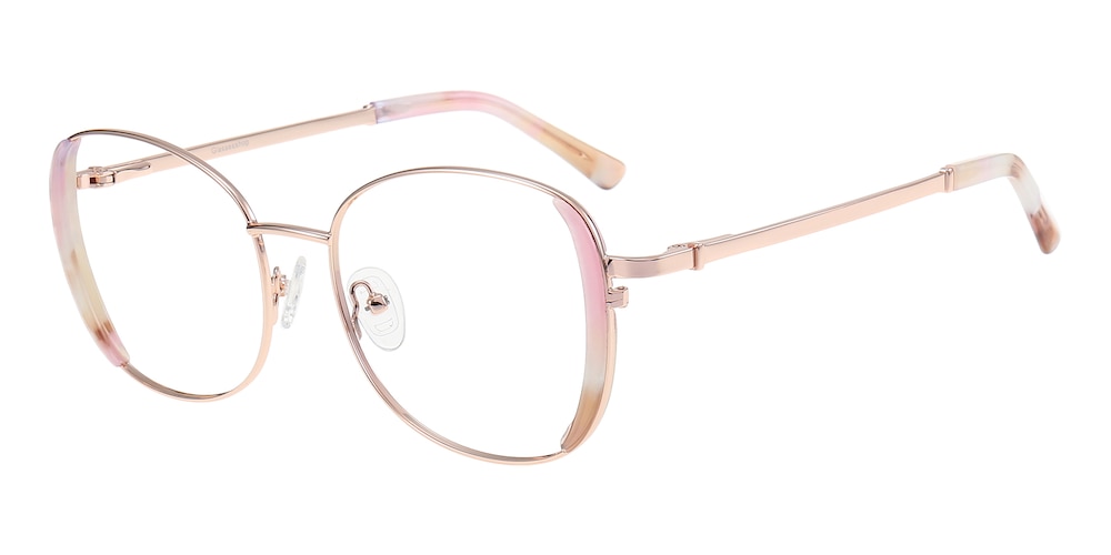 Evelyn Rose Gold/Pink Floral Oval Acetate Eyeglasses