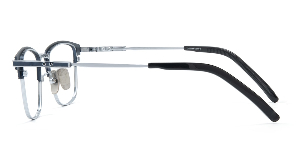 Bernie Black/Silver Rectangle Titanium Eyeglasses